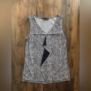 Antonio Melani XS Black White Abstract Print Sleeveless Blouse Work Chic